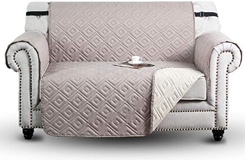 Hafaa Sofa Cover 3 Seater - Waterproof Reversible Sofa Slipcovers with Adjustable Elastic Straps and Hooks Embossed Quilted Couch Covers Furniture Sofa Protectors from Pets, Black & Grey
