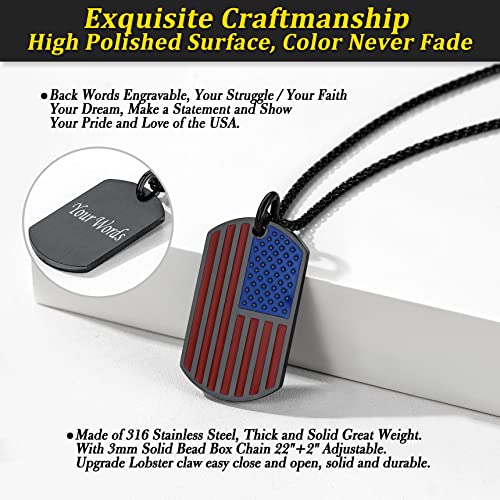 Bestyle Black American Flag Usa Patriot Necklace, Stainless Steel Cool Us National Flag Tag Pendant For Boys Men, Great Gift For Join The Army Party #TOP3