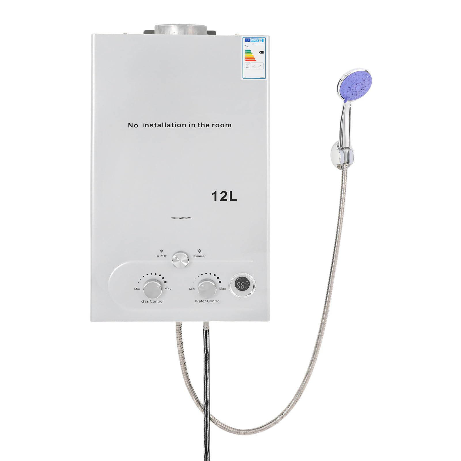 Calentador de agua instantáneo de gas de 12 litros, con pantalla digital para interiores, para gas natural y propano, calentador de agua de alta eficiencia