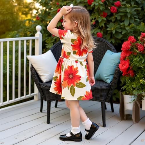 Image of Girls' Sunflower Print Dress Set - Fun and Fashionable 3-9 Years