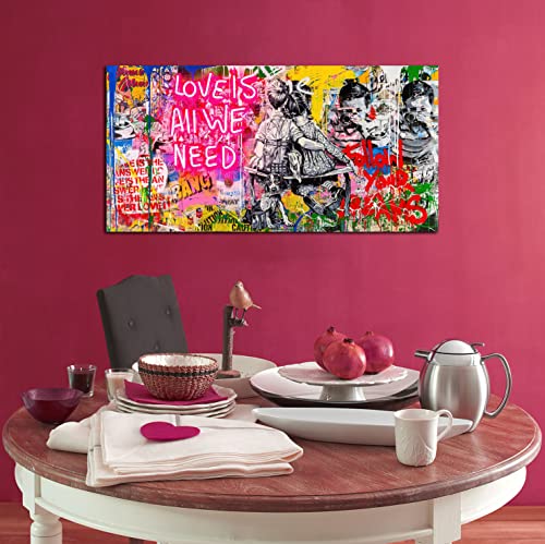 JKWALL77 Banksy Wall-Art - Graffiti Canvas Wall Art - Abstract Wall Decor For Living Room Large Size Ready To Hang Size 59" x 29"