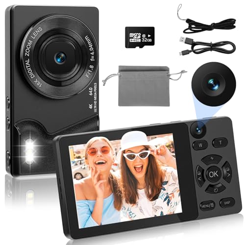 HERBYD Fotocamera Digitale 4K 64MP con Doppia Fotocamera Frontale e