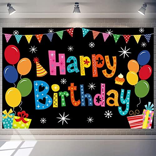 DIZHI Happy Birthday Banner Backdrop Colorful Happy Birthday Party Decorations Large Happy Birthday Yard Sign Backdrop for Baby Shower Birthday Party Indoor Outdoor Decoration Supplies 5x3ft