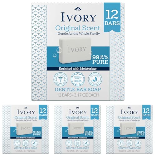 Image of Ivory Gentle Bar Soap, Designed for Whole Family, 99.44% Pure Formula, Plant-Based Cleanser, Made Without Heavy Perfumes, Parabens&Phthalates-All Skin Types, Original Scent, 3.17 Ounce (Pack of 48)