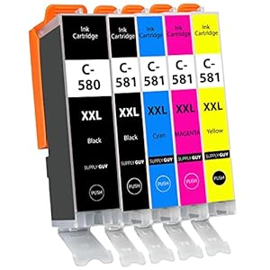 Supply Guy 5 XXL Inktpatronen met chip compatibel met Canon PGI-580 CLI-581 voor Pixma TR7500 TR7550 TR8550 TS6100 TS6150 TS6151 TS6250 TS6251 TS6350 TS6351 TS705 TS9540 TS9541c TS9550 TS9551c