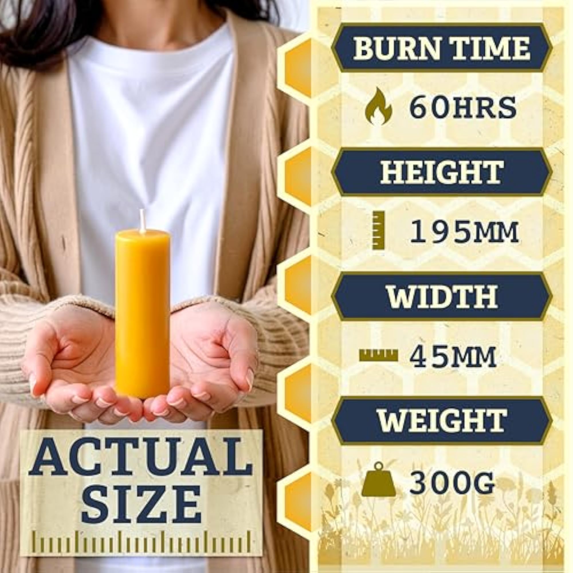 Pure Beeswax Pillar Candle, Handmade in Wales