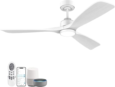 52In Smart Wood Ceiling Fans with Lights Remote,Outdoor Indoor,White,Modern
