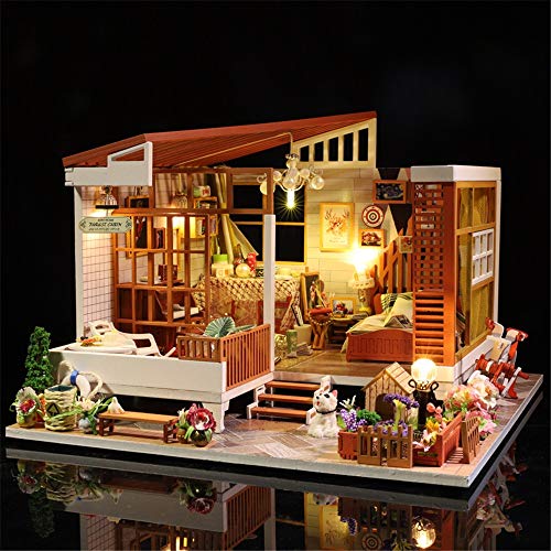 Huangjiahao DIY Puppenhaus DIY Einfache Thema Miniatur Puppenhäuser Und Holzmöbel Häuser Mit LED-Leuchten Für Kreative… – Bild 3