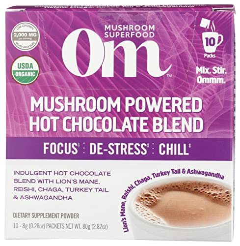 Om Mushroom Superfood Hot Chocolate Blend Mushroom Powder, Single Serve,