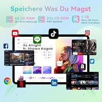 Android 16 Tablet 13,4 Zoll mit Gemini AI, Tablets mit Hülle, Tastatur, Maus & Stylus, Unisoc T615 Octa-Core, 40 GB RAM + 256 GB ROM + 1 TB TF, 1920x1200 HD Display, 5MP + 13MP Duale Kamera, 10000 mAh – Ansicht 5