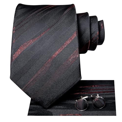 Image of Dubulle Silk Ties Set for Men Formal Paisley Striped Necktie Pocket Square Cufflinks 3PCS Sets Wedding Business Party