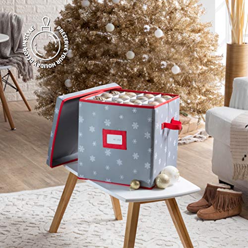 Zober Premium Christmas Snowylane Ornament Storage Box With Lid - 3-Inch Compartment, Storage Container Keeps 64 Holiday Ornaments And Xmas Accessories - Tear Proof 600D Oxford Fabric #TOP1