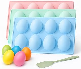Easter Egg Silicone Mold for Baking, 3Pcs Food-Grade Easter Silicone Egg Shaped Molds With 24 Cavity, Non-stick Easter Silicone Egg Molds, Baking Molds for Chocolate Cake Jello Candy (Pink+Green+Blue)