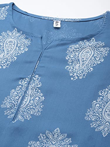 Image of YUFTA Women Sky Blue Floral Straight Kurta Trousers And Dupatta Set (1111SKDSB )