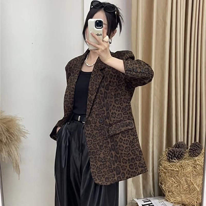 utcoco Women 2025 Trendy Leopard Blazers Business Casual Notched Lapel Open Front Work Office Blazer Jacket3