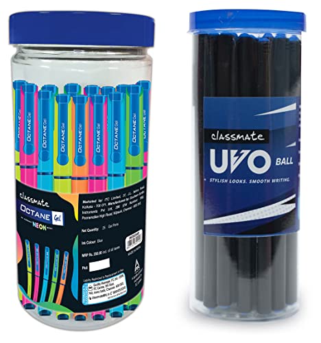 Image of Classmate Octane Neon Gel 25s Jar- 25 Blue Gel Pens Uvo Ball Pen
