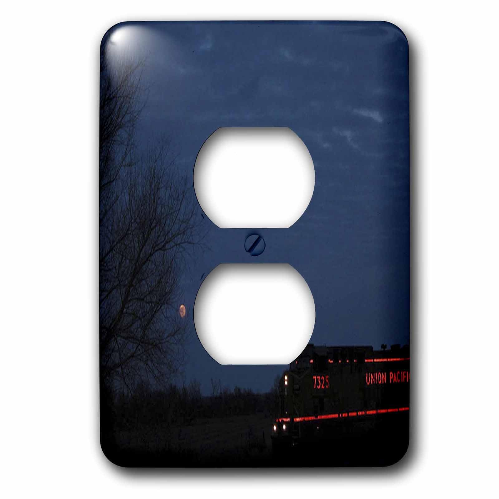 Cache prise de courant train et lune plaque murale décorative 3dRose