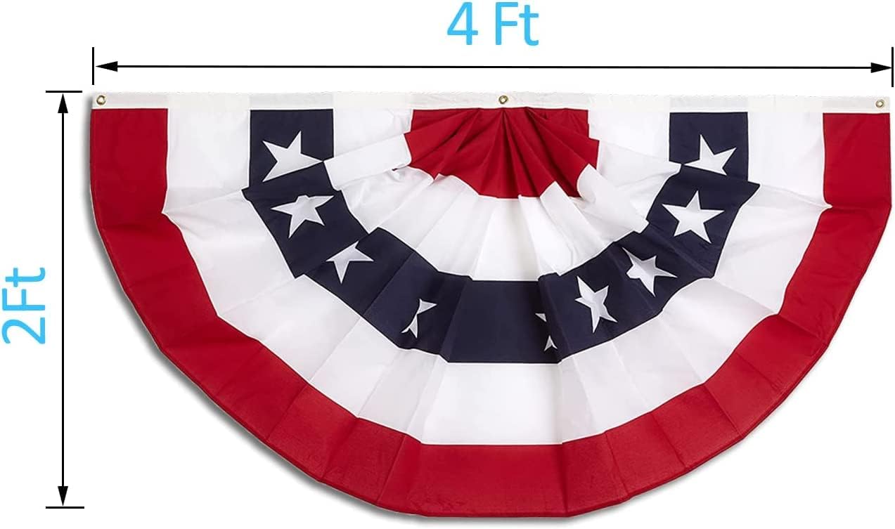 2x4 Ft American Flag Bunting Patriotic Bunting Pleated Fan Flag with Brass Grommets for 4th of July Memorial Day Decoration American Flag Banner Patriotic Decoration Outdoor(6, 2x4 Feet)