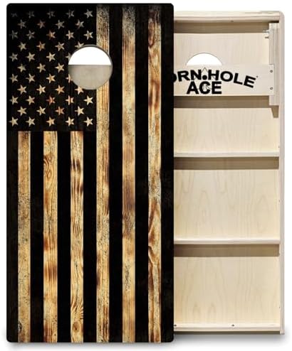CornholeAce ACE PRO American Flag Cornhole Board Set - No Bounce!...
