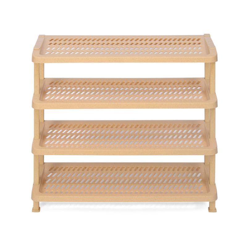 Image of Nilkamal Multipurpose Rack for Book Shelve | Shoes Storage Rack | for Home Shoe Stand|Kitchen Rack (Marble Beige, 4 Shelves)