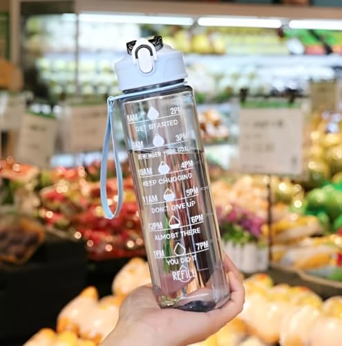 Image of Motivational Water Bottle Set | Pack of 3 | 2000ml, 900ml, 500ml | Time Marker Water Bottles with Straw | BPA Free Leakproof Sports Bottles for Gym Workout Daily Hydration Use