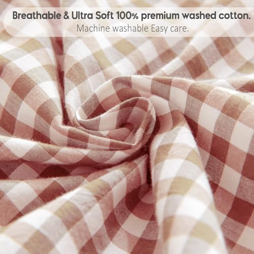 2 Pack Taupe Plaid Pillow Covers 18x18 inches, 2 Pack 100% Washed Cotton Gingham Throw Pillow, Vintage Checkered Ruffle Pillow Shams Pillow Cases for Sofa, Bed, Living Room