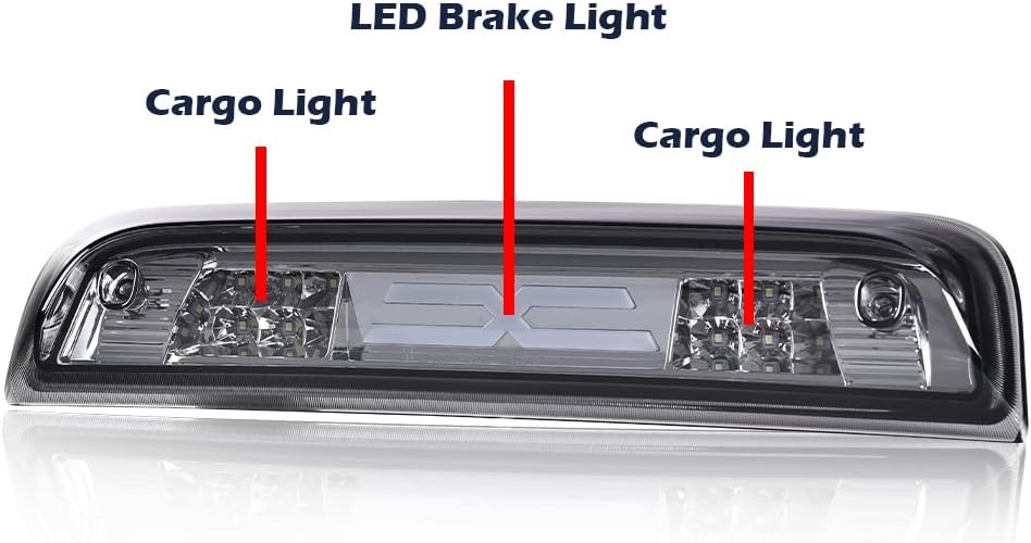CHEDA Third Tail Brake Light Cargo Lamp Tinted LED Bar Compatible with 2014 2015 2016 2017 2018 2019 2020 Sierra Silverado|(Smoky lens Clear Bottoms)