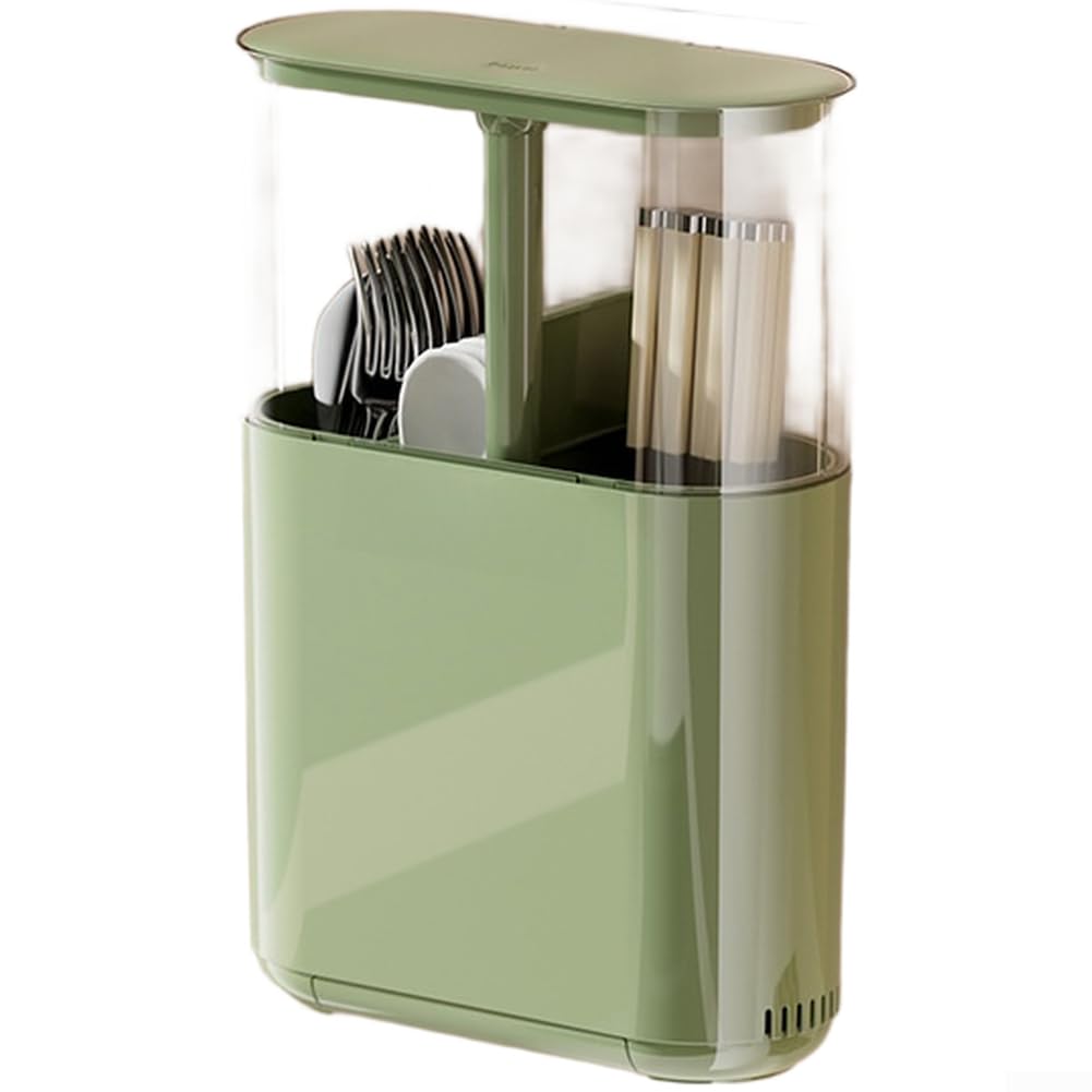 Support de Baguettes Mural avec Couvercle, boîte de Rangement pour ustensiles de Cuisine, égouttoir pour cuillères, fourchettes, Support ventilé, Blanc (Vert)