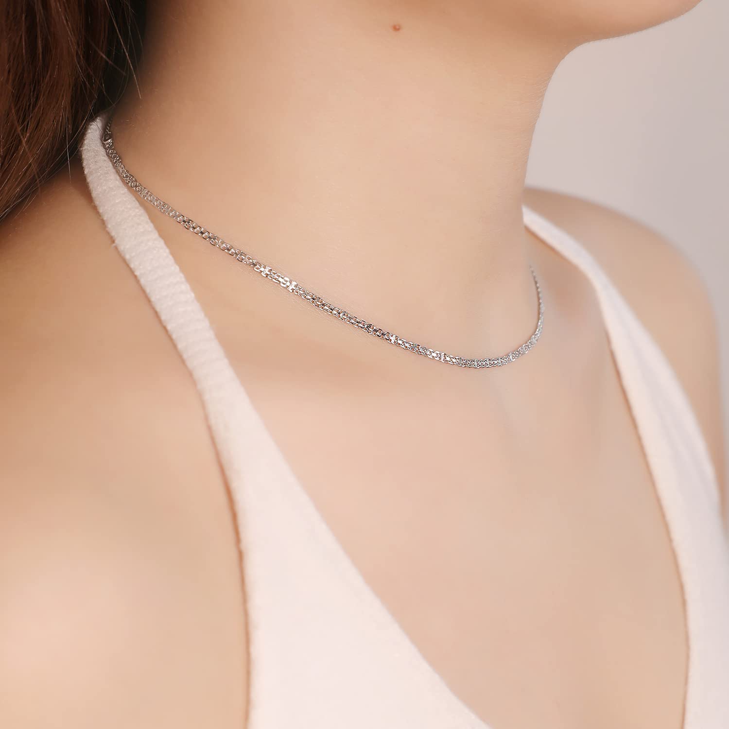 Meissa Sterling Silber Kette Halskette für Frauen Länge 33-39,9 cm stapelbare Rose Gold Choker Layering Halskette Verstellbare Einfache Kette Halskette Schmuck Geschenk