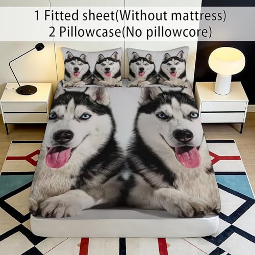 Drap-housse husky antidérapant imprimé 3D en microfibre lavable