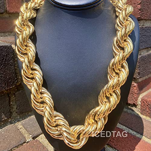 Hip Hop Rap Rapper Luxury Statement Heavy Gold Plated Thick Hollow Dookie 30MM 36Inch Length Long Luxury Twisted Rope Brass Necklace Chain3