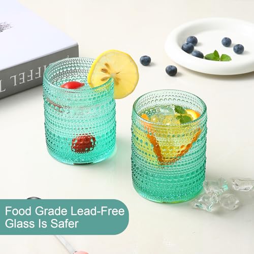 Image of ZMOWIPDL Drinking Glasses Set of 6,12oz Lake Blue Hobnail Glass Cups | Vintage Glassware,Embossed Water Tumbler,for Beer,Cocktail,Whiskey,Juice and Various Mixed Drinks- 1 Cleaning Brush