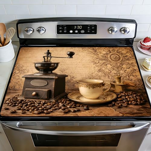 Image of BVBOX 28.5 inch x 20.5 inch Stove Top Cover Mat for Electric Stove, Non-Slip Stove Cooktop Countertop Protector Cover Pad Washable Absorbent for Kitchen Home Decoration (Vintage Coffee, 28.5 inch*20.5 inch)