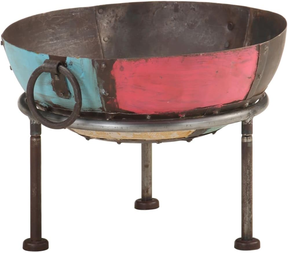 vidaXL Iron Fire Pit Fireplace - ic Outdoor Firebowl for Garden, Patio Camping Picnics, Large Multicolor Iron Firepit with Handles - 15.7"x11.8"