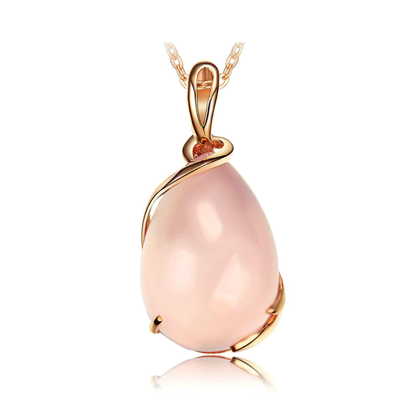 Collar para mujer de oro rosa 750 585 375 de oro auténtico, cadena colgante gota con cuarzo rosa de 14,5 ct, collar de boda de 45 cm para mujer