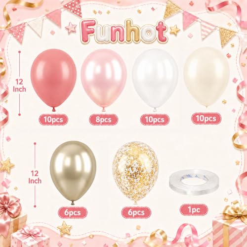 Image of Blush Pink Gold Balloons, 50Pcs 12 Inch Double Layer Confetti Latex | Pearl White Pink Gold Balloons for Birthday Wedding Anniversary Bridal Baby Shower Party Decor