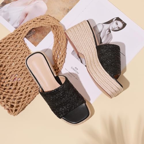 Image of EQAUDES Platform Slip on Espadrille Sandals for Women Summer Wedges Slides -Flatform, Open Toe, Bohemia, Beach, Wedding