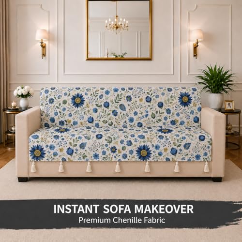 Image of STITCHNEST 'Eden Weaves Collection Series' 3 Seater Sofa Cover - Full Coverage| Elegant Woven Fabric, Decorative Tassels, Washable & Durable for Modern Living