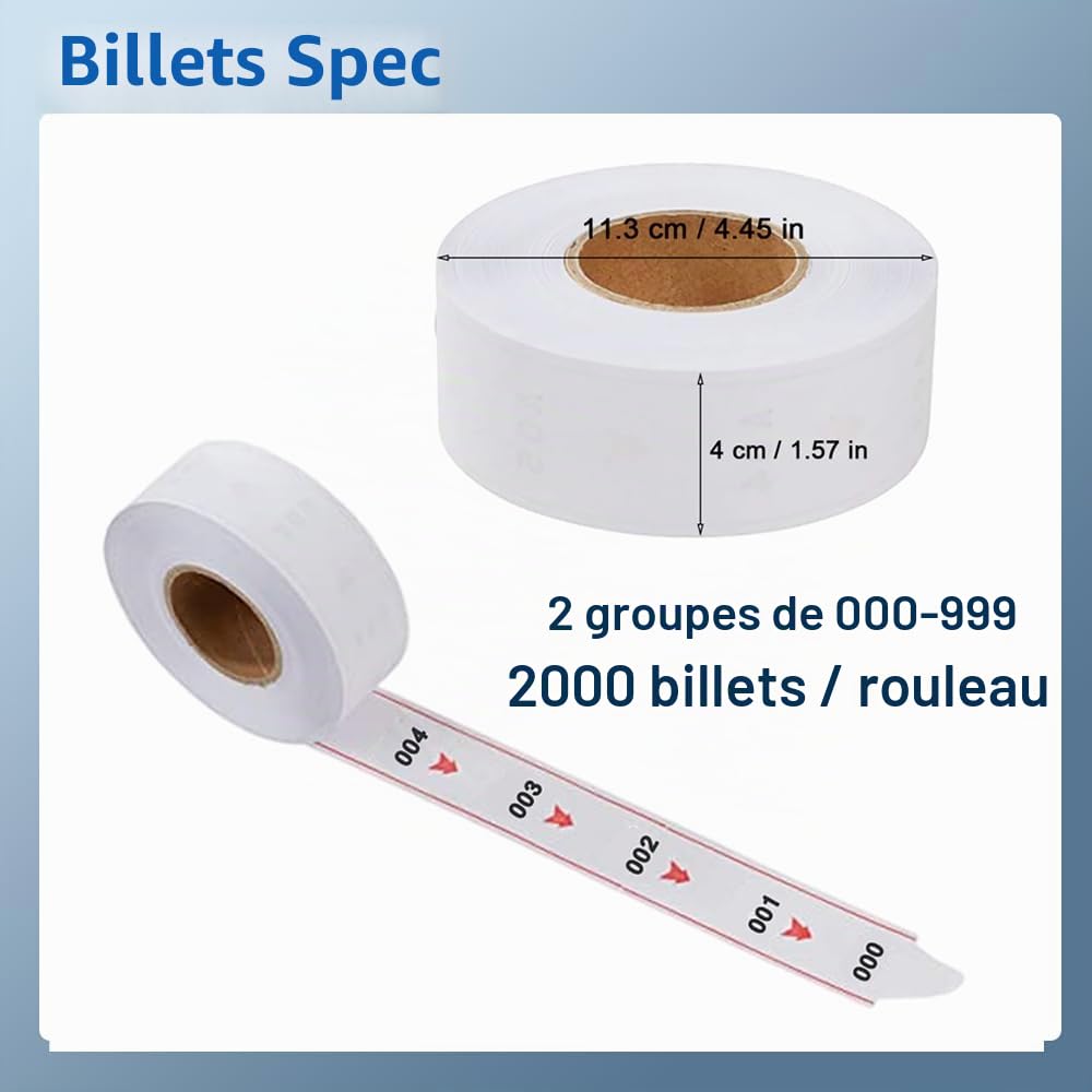 Take-A-Number Distributeur de tickets avec support de comptoir et 1 rouleau de papier de file d'attente 3 chiffres 2000 tickets pour système d'appel d'attente