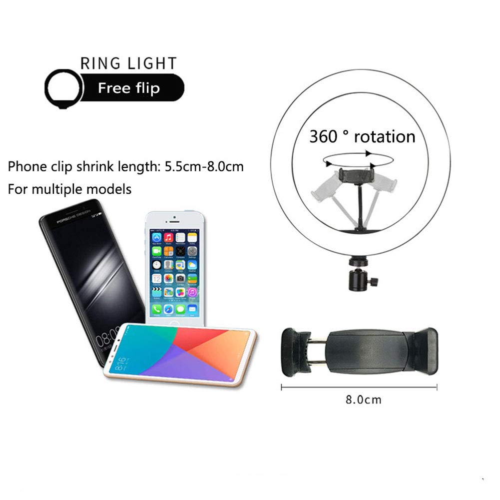 Anello Luminoso A LED da 10 "con Supporto per Treppiede E Supporto per Telefono, Kit Luce Anulare Dimmerabile da Tavolo con 3 Colori E 10 Luminosità per Trucco, Selfie, Fotografia