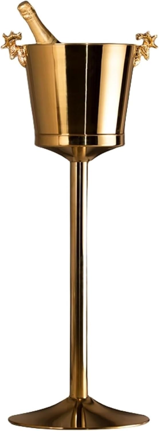 Ice Bucket with Stand， Stainless Steel Bucket Wine Chiller On Stand Tall for Party Bar KTV BBQ Home(Gold)