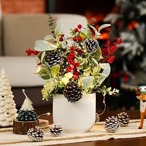 HOMCDALY Artificial Plants Tabletop Christmas Decorations, Fake Plants in Ceramic Plant Pot, Small Chritstmas Tree for Home Décor, Dining Table Centerpiece, Christmas Decor Indoor HOMCDALY Artificial Plants Tabletop Christmas Decorations Fake Plants in Ceramic Plant Pot Small Chritstmas Tree for Home Decor Dining Table Centerpiece Christmas Decor Indoor