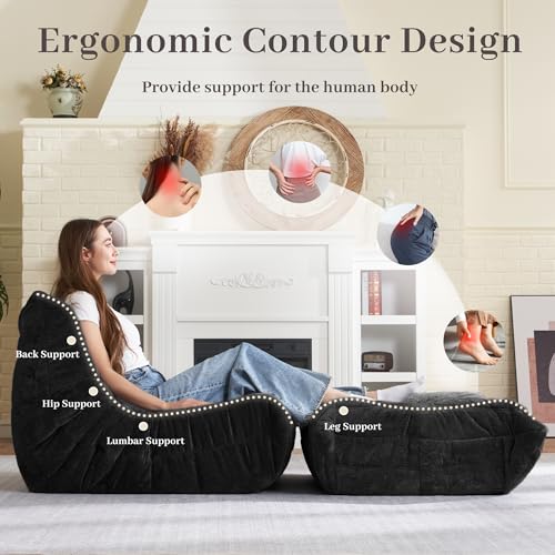 Image of HABUTWAY Bean Bag Ottoman,Memory Foam Foot Rest,Ottoman,Black