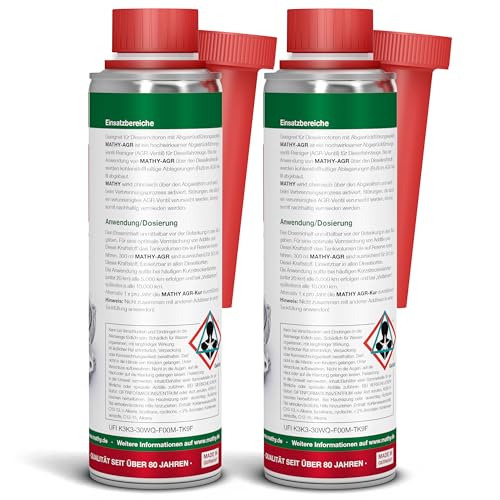 MATHY-AGR Reiniger Diesel (2 x 300 ml) – hochwirksamer Diesel Systemreiniger für Dieselmotoren mit AGR Ventil - AGR Reiniger - Diesel Additiv