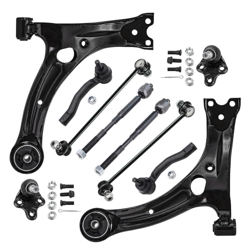 Image of Detroit Axle - 10pc Front End Suspension Kit for Toyota Corolla 2003 2004 2005 2006 2007 2008, 2 Lower Control Arms 2 Ball Joints 2 Sway Bar Links 4 Outer & Inner Tie Rods Replacement