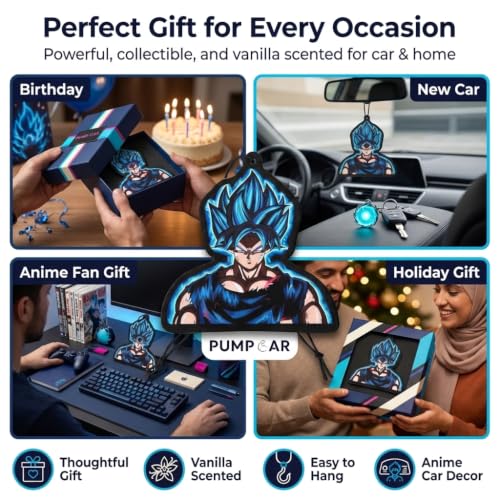 Image of PumpCar car air freshener 2-piece double-sided Goku SSJ hanging vanilla-scented anime dragon for rearview mirror Car Interior Accessories Household Gifts Anime Manga Fans Saiyan Truck SUV Home Office