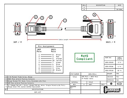 Cablewholesale Db9 To Db25 Serial Cable, 9 Conductor 28 Awg Single Shielded Rs232 Serial Cable, Db9 9 Pin Male To Db25 25 Male Connector Serial Cable, Beige, 6 Foot #TOP3