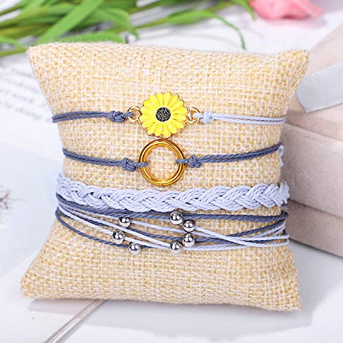 Image of Caiyao 4 Pcs Summer Surfer Wave Anklet Bracelets Adjustable Strand Braided String Rope Bracelets Waterproof Handmade Sunflower Bracelets Anklets Jewelry for Women