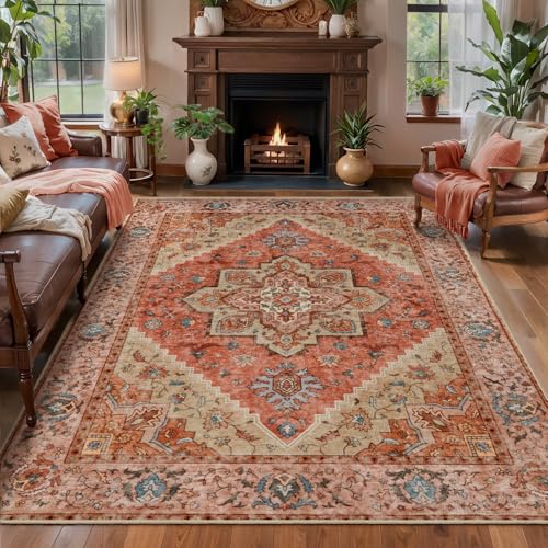 Image of Tangsoo 5x7 Washable Area Rugs for Living Room, Vintage Indoor Non Slip Rug