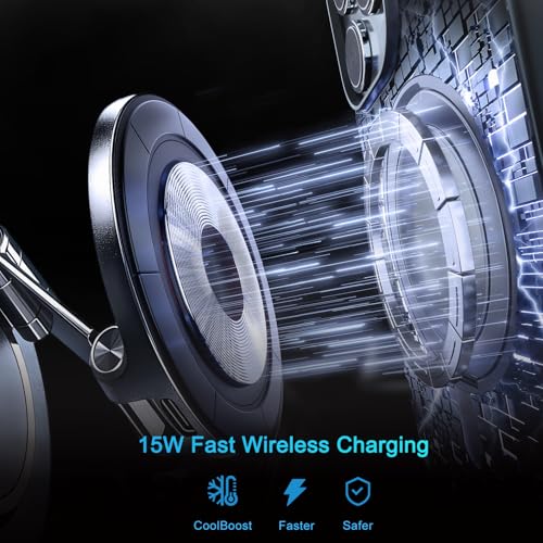 Image of for Magsafe Car Mount Charger, Vacuum Magnetic Car Phone Holder | 15W Fast Wireless Charging, 120LBS Suction, 3000gf N55 Magnetic Force, 360 Base & Dual Axis Adjustable Car Accessories